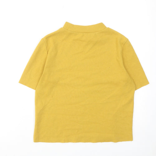 Zara Womens Yellow Cotton Basic T-Shirt Size M Mock Neck