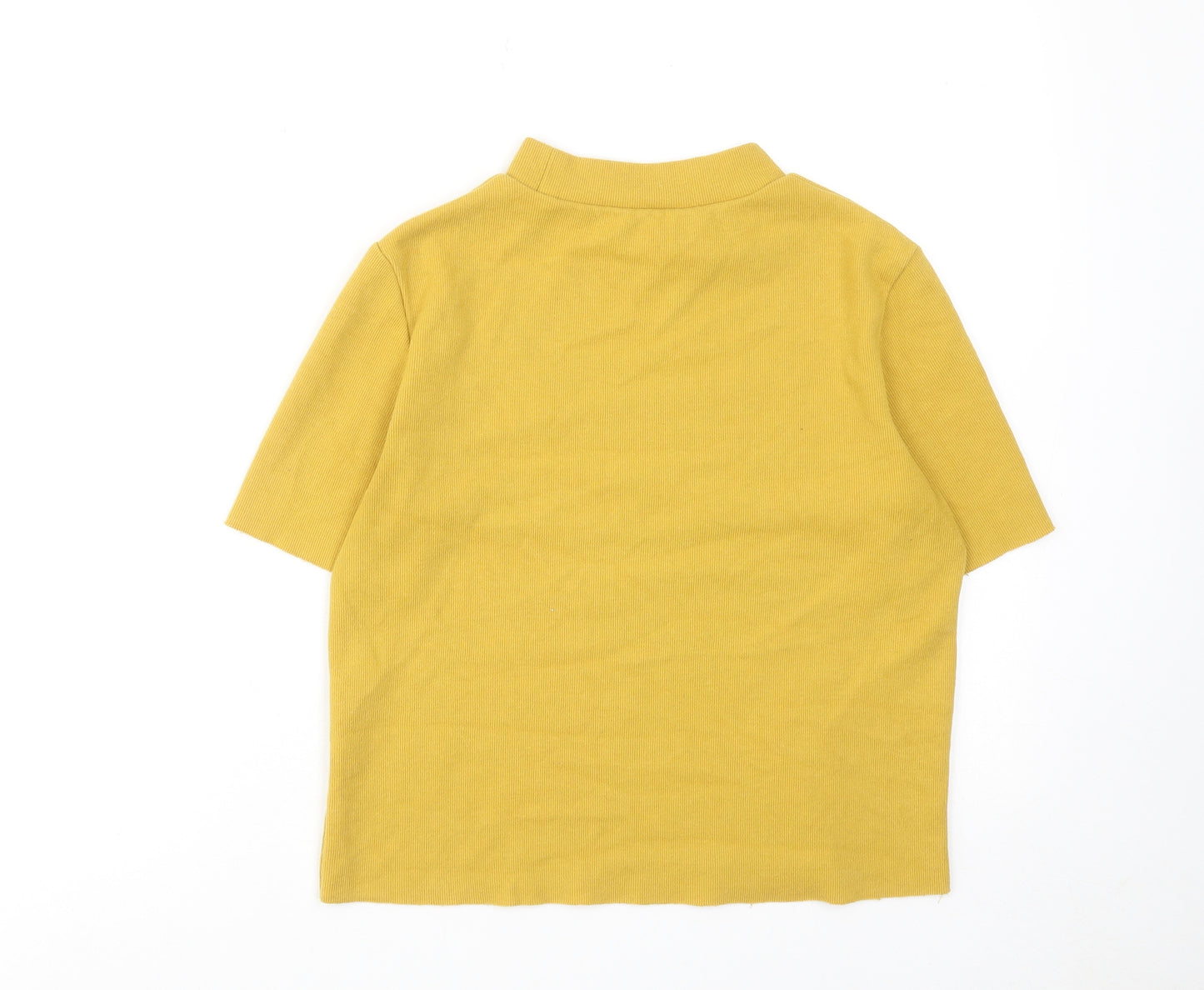 Zara Womens Yellow Cotton Basic T-Shirt Size M Mock Neck