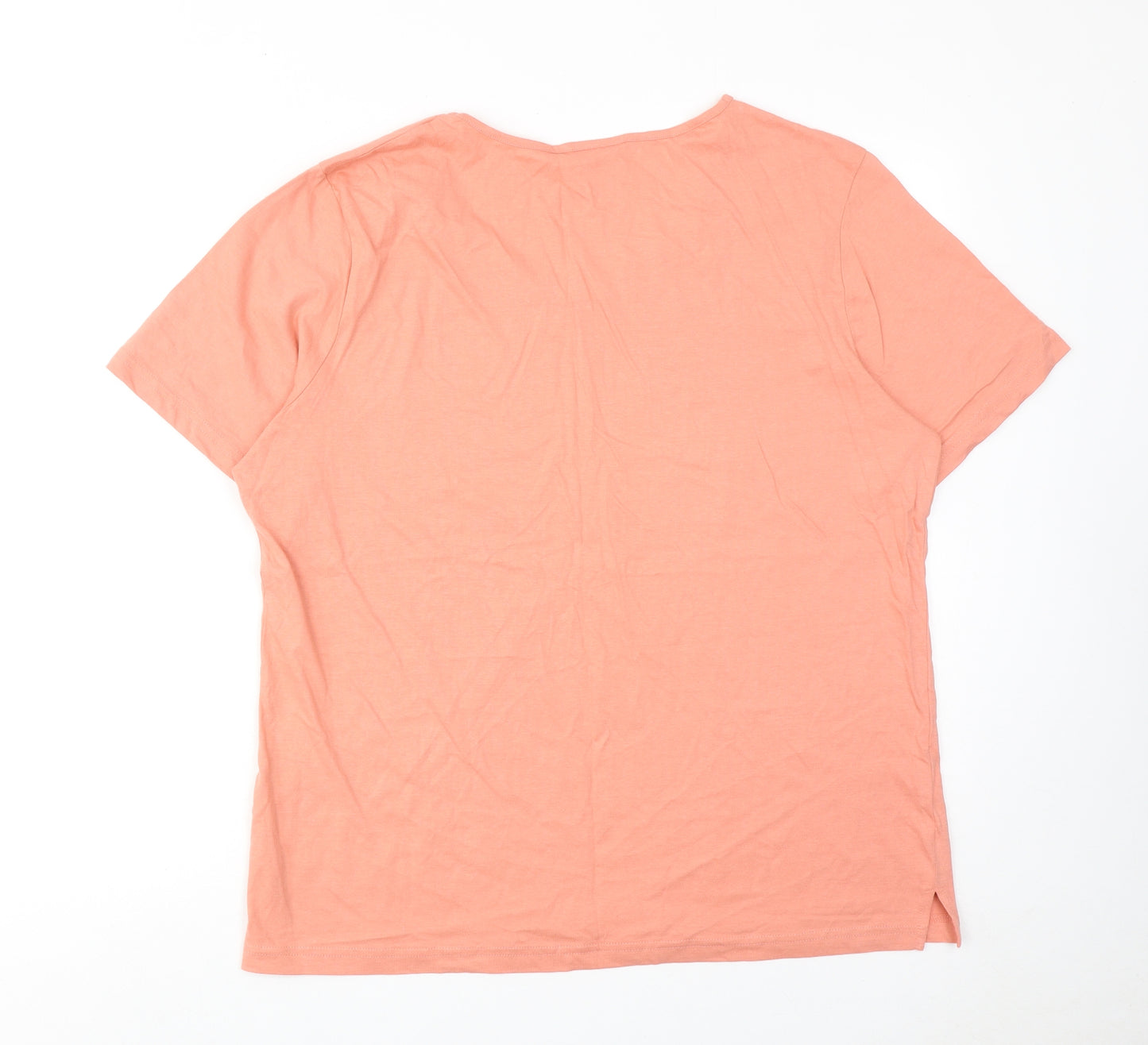 Anne De Lancay Womens Pink Cotton Basic T-Shirt Size 22 Round Neck