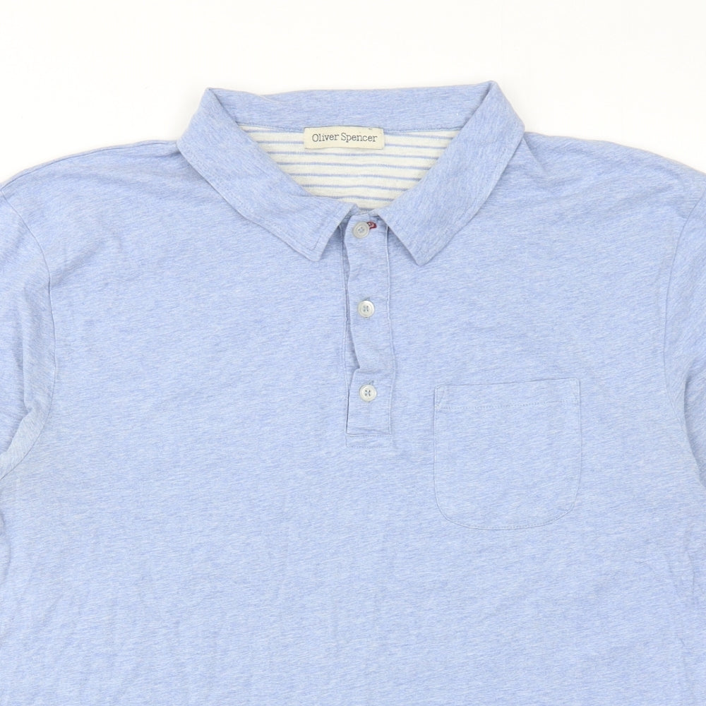 Oliver Spencer Mens Blue Cotton Polo Size L Collared Button