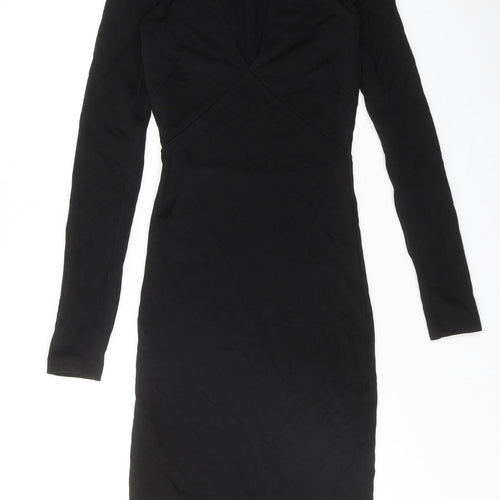 H&M Womens Black Viscose Bodycon Size S V-Neck Pullover