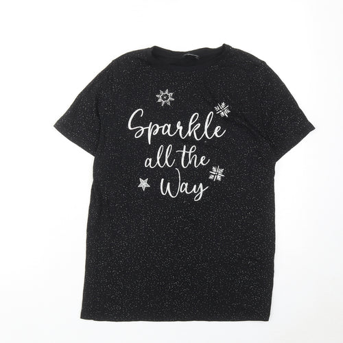 New Look Womens Black Cotton Basic T-Shirt Size 8 Round Neck - Sparkle All The Way