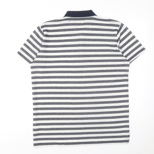 Matinique Mens Blue Striped Polyester Polo Size L Collared Button