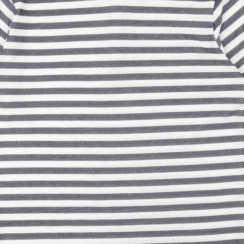 Matinique Mens Blue Striped Polyester Polo Size L Collared Button