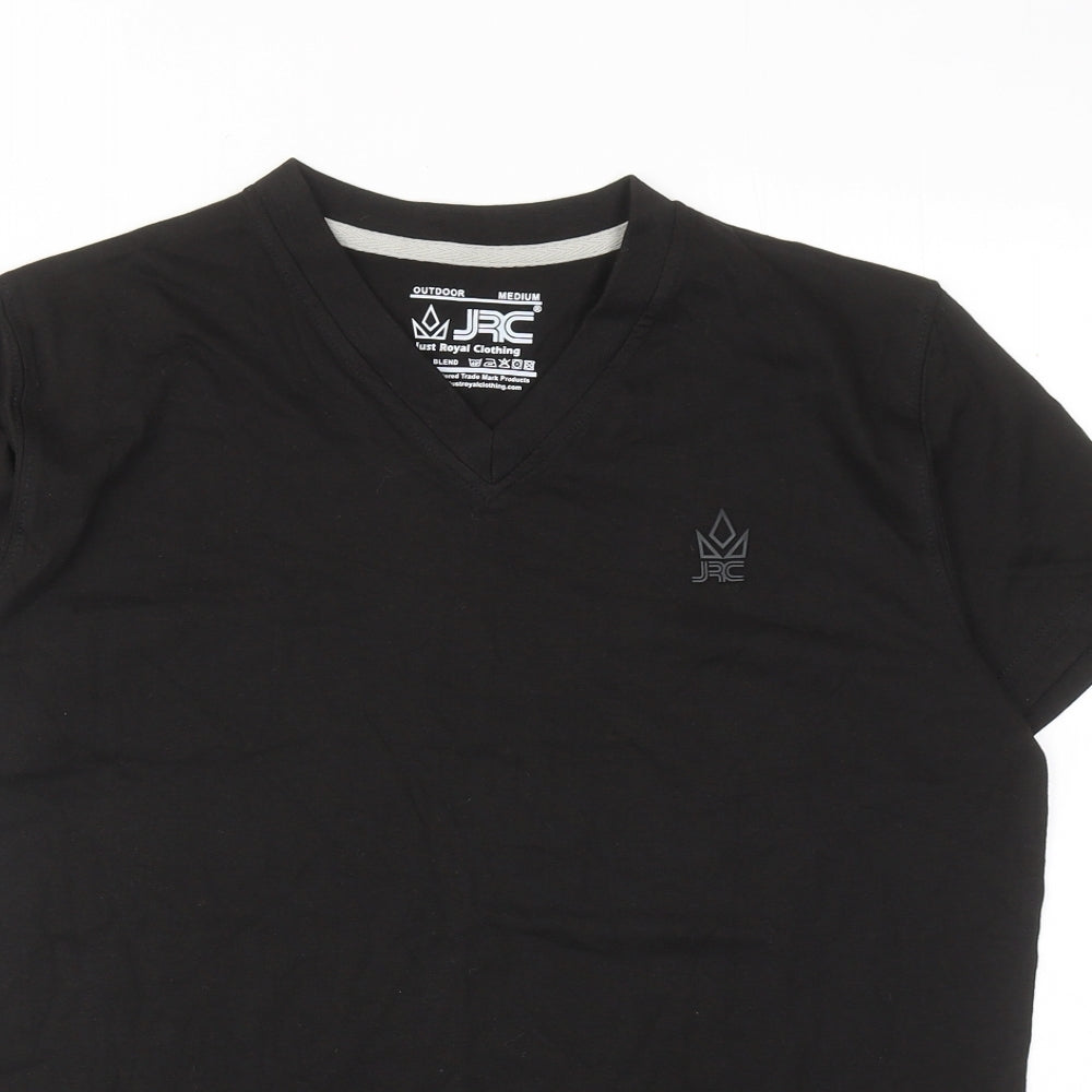 JRC Mens Black Cotton T-Shirt Size M V-Neck