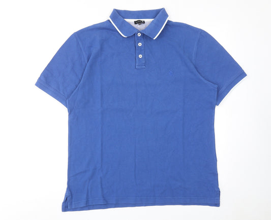 Jaeger Mens Blue Cotton Polo Size M Collared Button