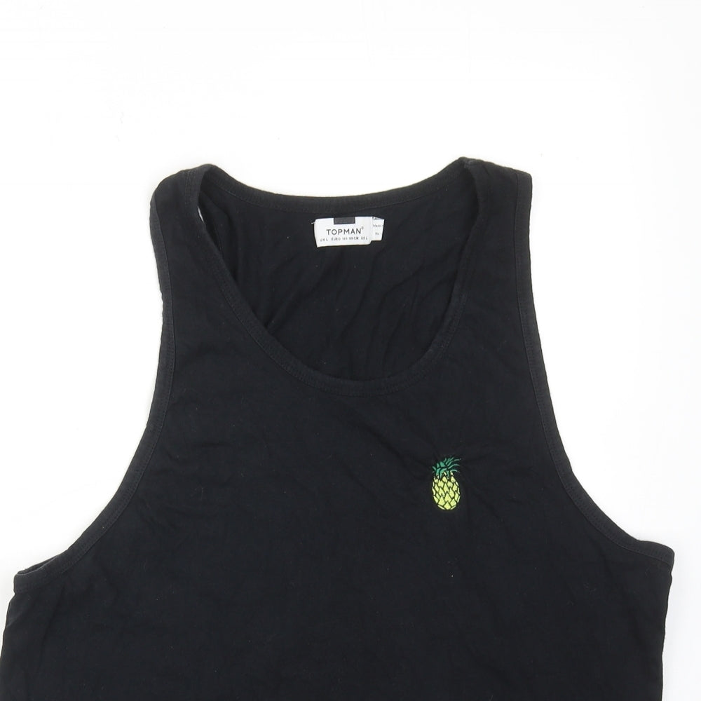 Topman Mens Black Cotton T-Shirt Size L Round Neck - Pineapple