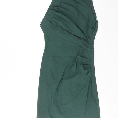 Zara Womens Green Cotton Bodycon Size S Square Neck Zip