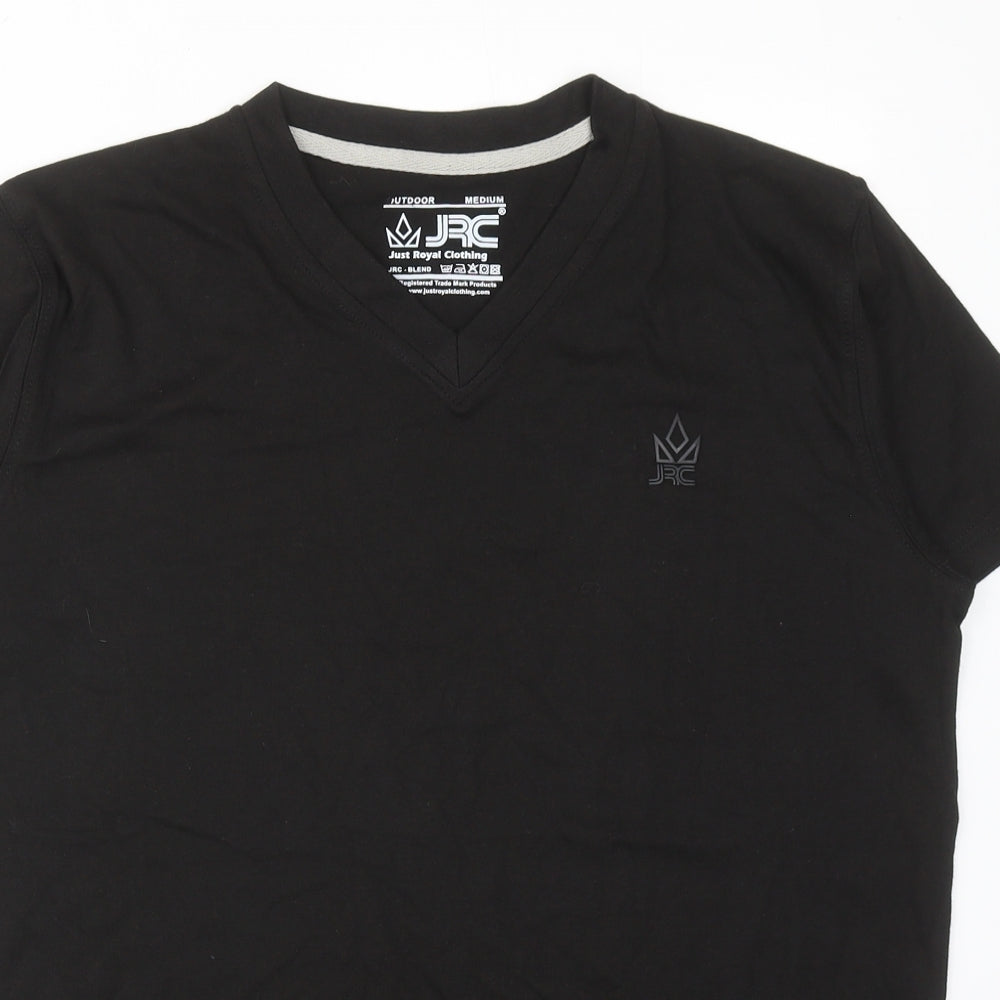 JRC Mens Black Cotton T-Shirt Size M V-Neck