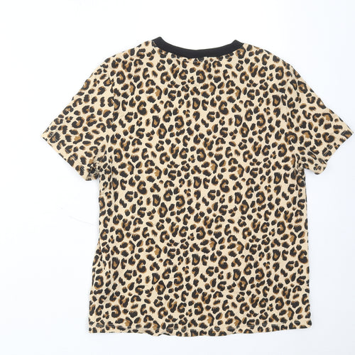 H&M Womens Brown Animal Print Cotton Basic T-Shirt Size S Round Neck - Leopard Print