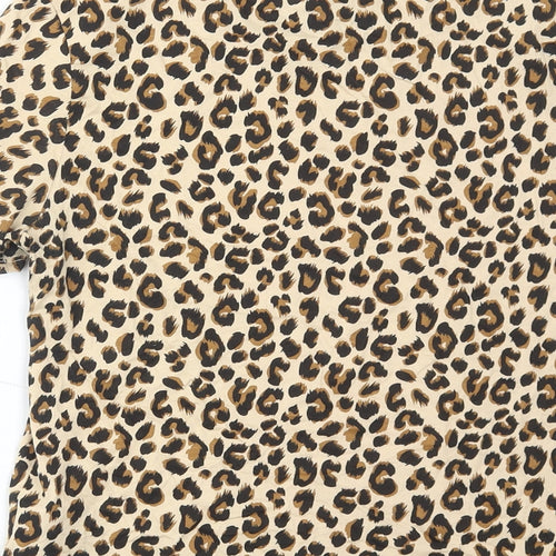 H&M Womens Brown Animal Print Cotton Basic T-Shirt Size S Round Neck - Leopard Print