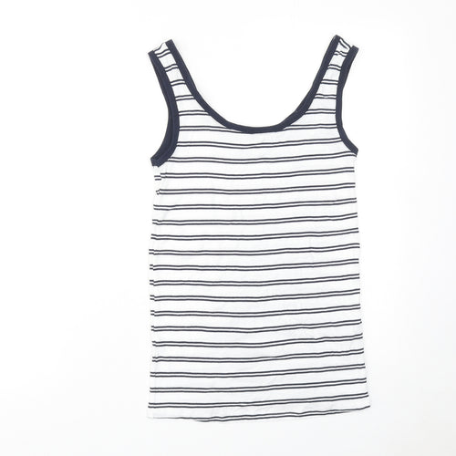 Marks and Spencer Womens White Striped Cotton Basic Tank Size 8 Round Neck