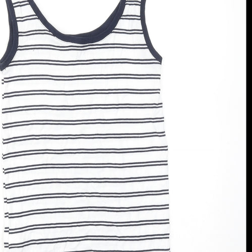 Marks and Spencer Womens White Striped Cotton Basic Tank Size 8 Round Neck
