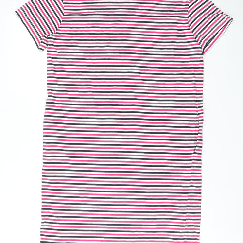 Marks and Spencer Womens Pink Striped Cotton T-Shirt Dress Size 8 Round Neck Pullover