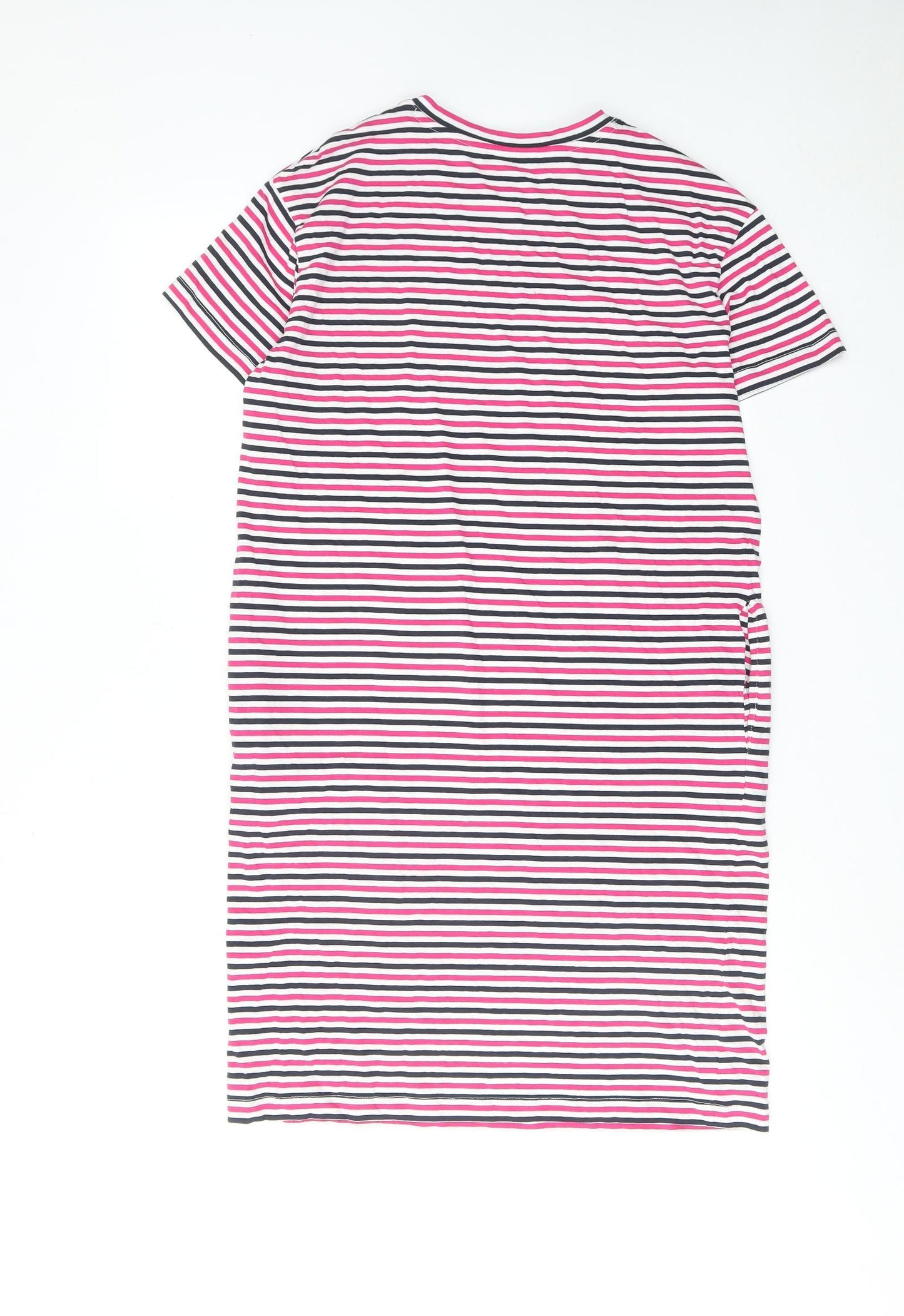 Marks and Spencer Womens Pink Striped Cotton T-Shirt Dress Size 8 Round Neck Pullover