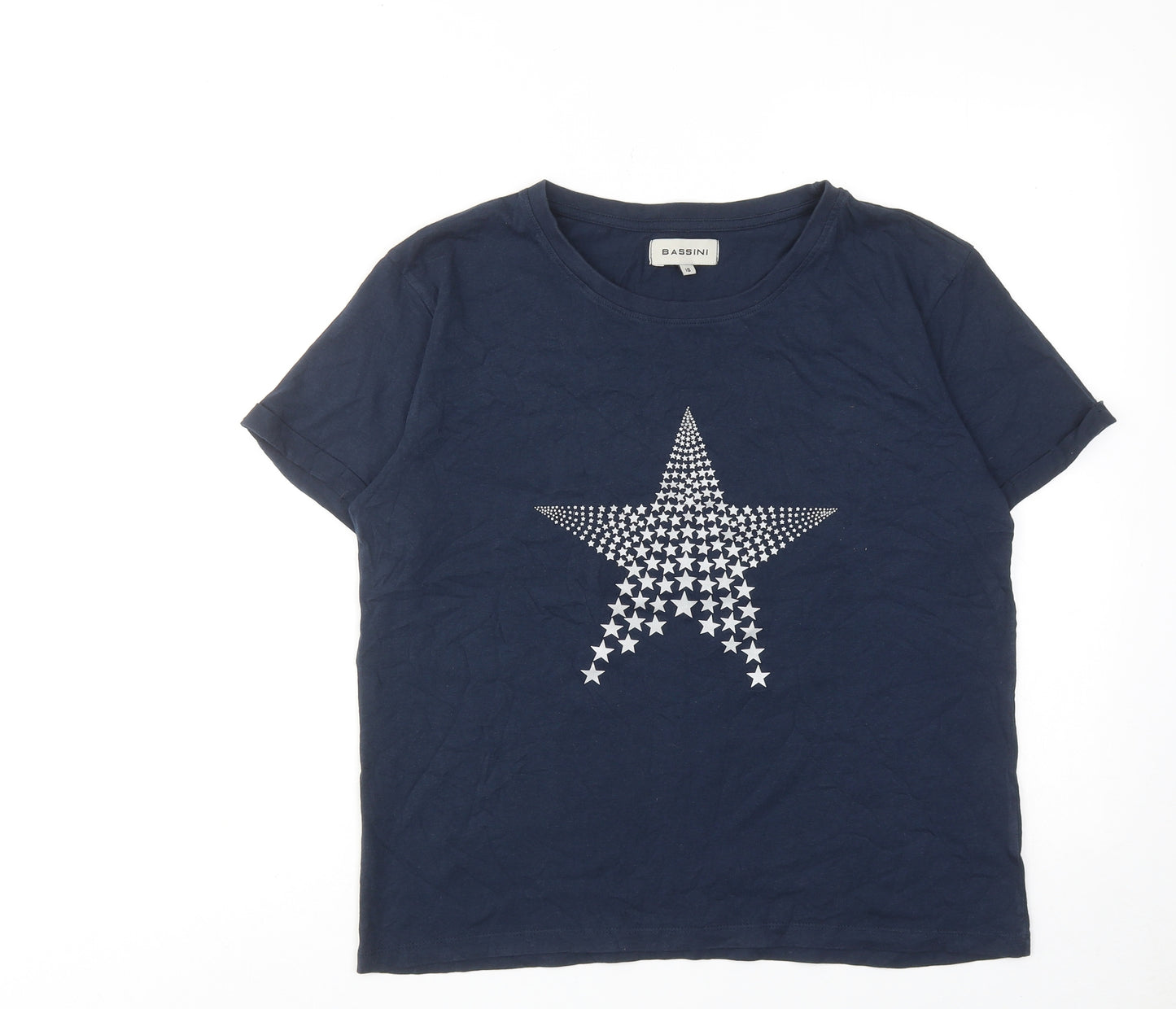 BASSINI Womens Blue Cotton Basic T-Shirt Size 16 Round Neck - Star