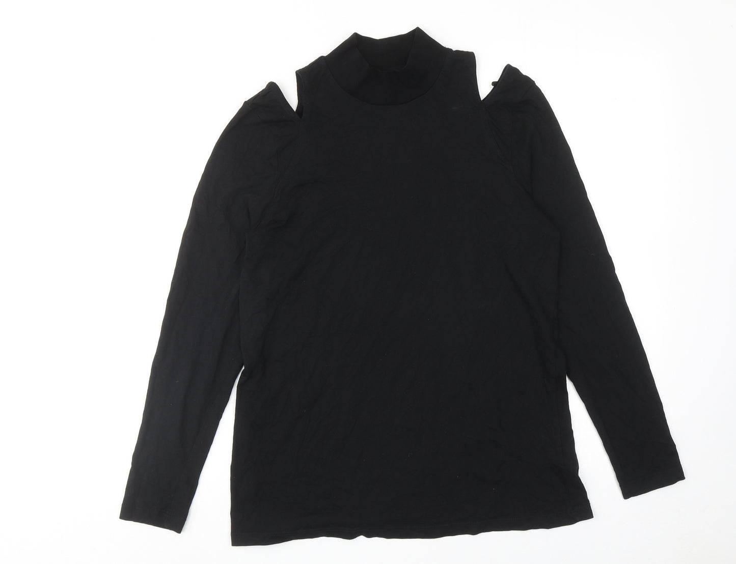 NEXT Womens Black Cotton Basic T-Shirt Size 16 Mock Neck - Cut Out Shoulder