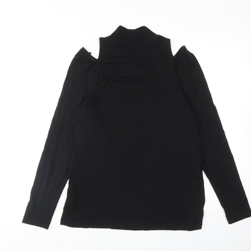 NEXT Womens Black Cotton Basic T-Shirt Size 16 Mock Neck - Cut Out Shoulder