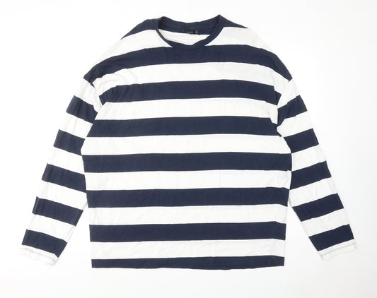 ASOS Mens Blue Striped Cotton T-Shirt Size 2XL Round Neck