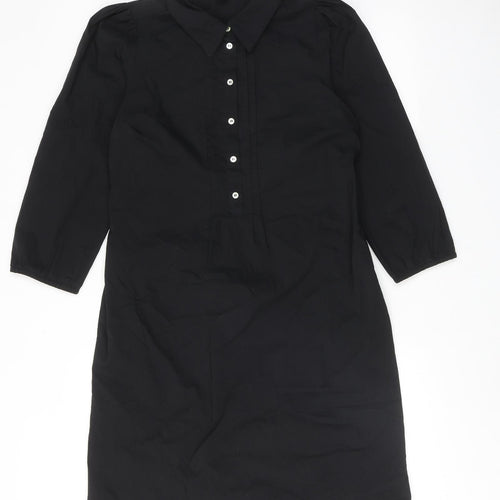 CULTURE Womens Black Cotton Shirt Dress Size M Collared Button