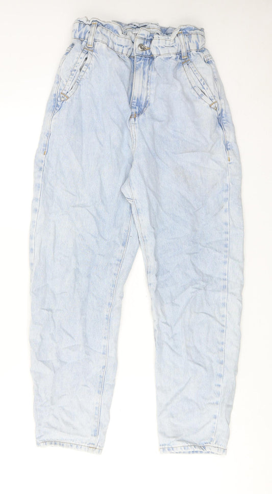 Zara Womens Blue Cotton Mom Jeans Size 8 Regular Zip