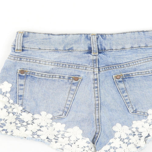 Miss Selfridge Womens Blue Cotton Hot Pants Shorts Size 8 Regular Zip