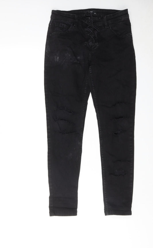 RESERVED Womens Black Cotton Skinny Jeans Size 12 Regular Lace Up - Lace Up Front