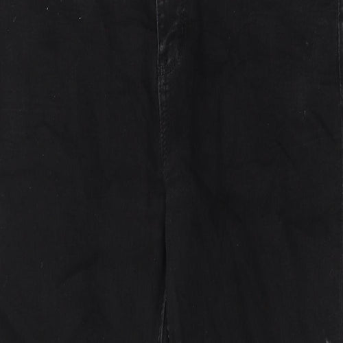 Marks and Spencer Womens Black Cotton Tapered Jeans Size 16 Slim Zip