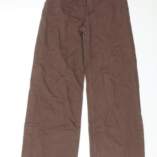 H&M Womens Brown Cotton Wide-Leg Jeans Size 6 Regular Zip
