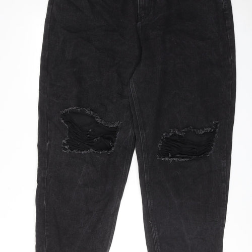 PRETTYLITTLETHING Womens Black Cotton Tapered Jeans Size 22 Regular Zip