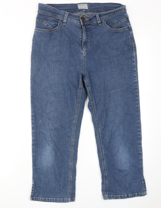 Per Una Womens Blue Cotton Straight Jeans Size 12 Regular Zip
