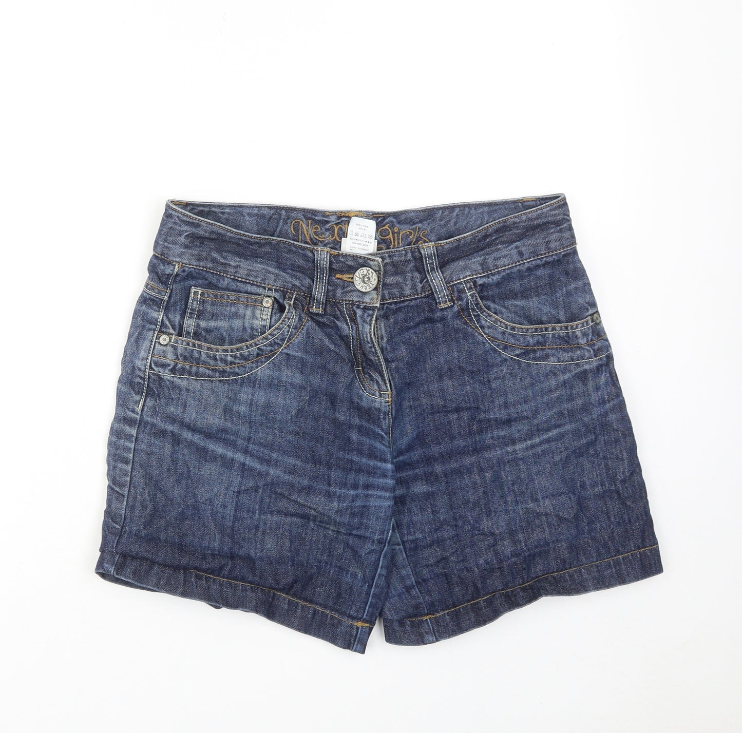 NEXT Girls Blue Cotton Boyfriend Shorts Size 14 Years Regular Zip