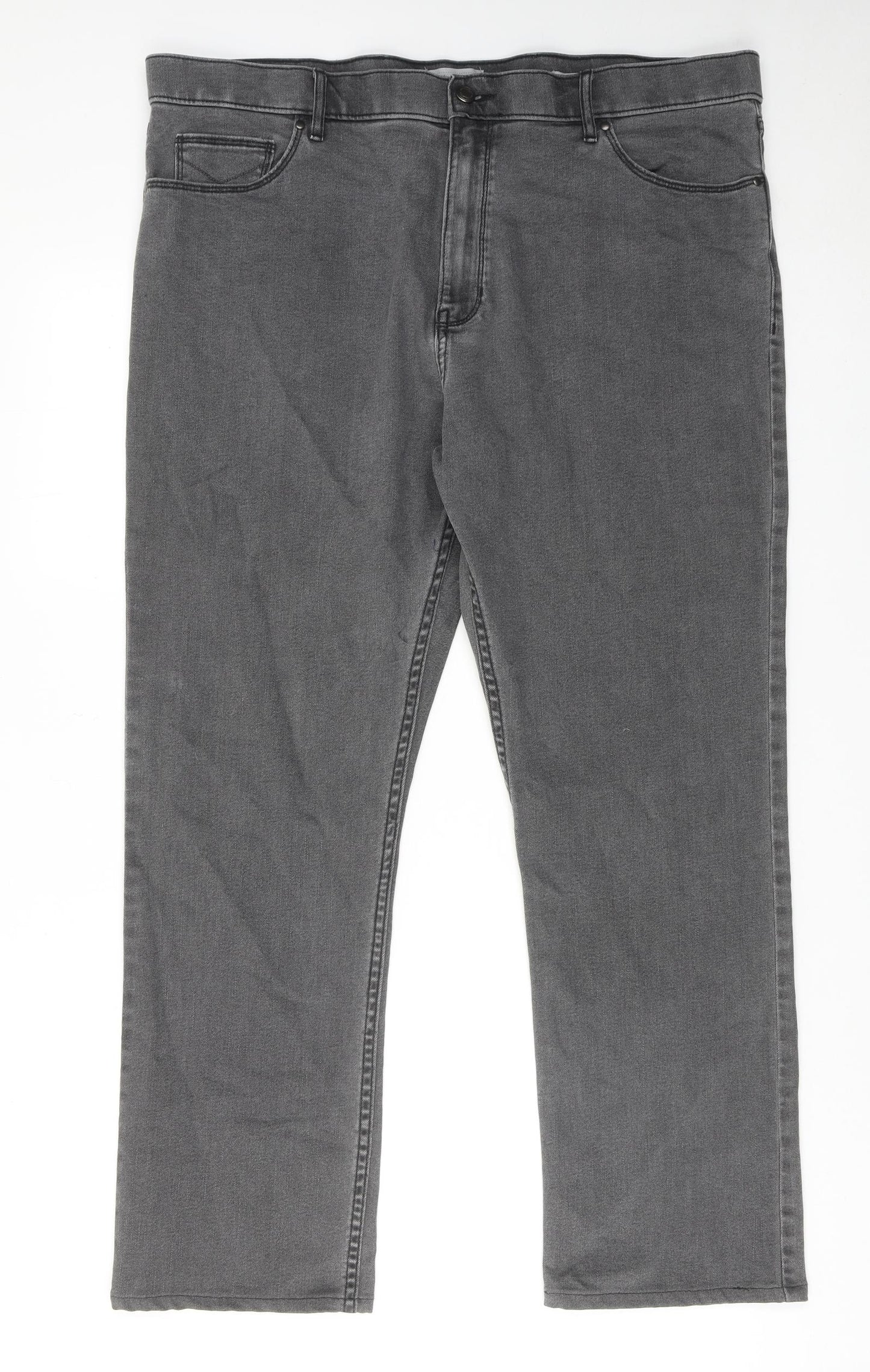 Marks and Spencer Mens Grey Cotton Straight Jeans Size 40 in L31 in Regular Zip
