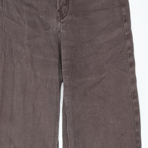 H&M Womens Brown Cotton Wide-Leg Jeans Size 8 Regular Zip