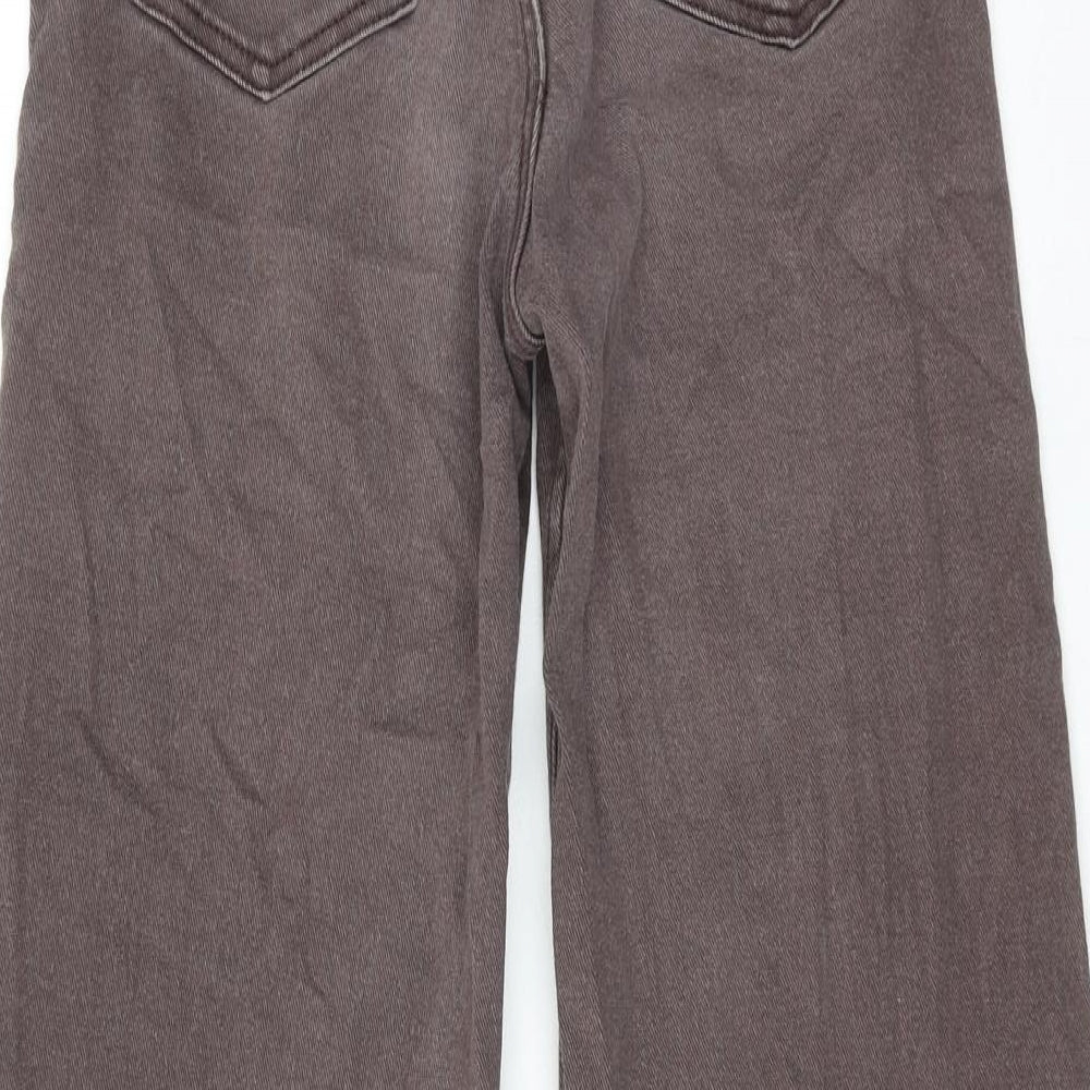 H&M Womens Brown Cotton Wide-Leg Jeans Size 8 Regular Zip