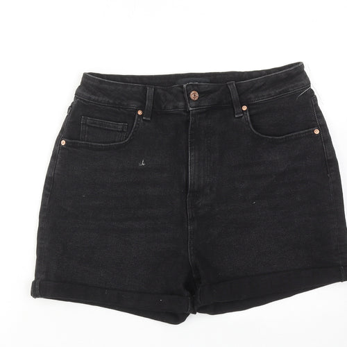 NEXT Womens Black Cotton Mom Shorts Size 12 Regular Zip