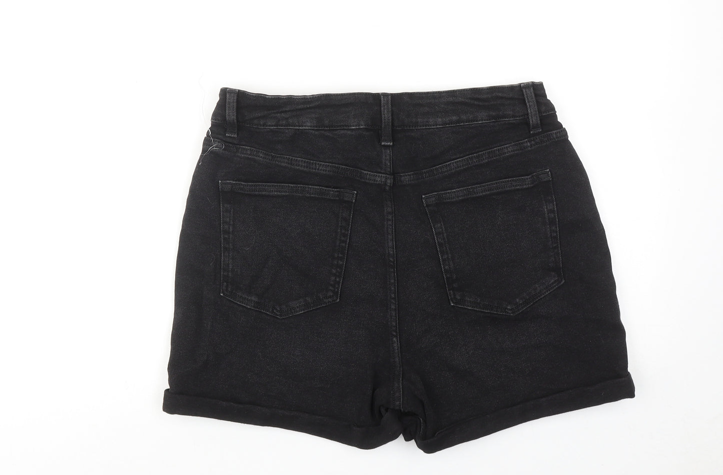 NEXT Womens Black Cotton Mom Shorts Size 12 Regular Zip