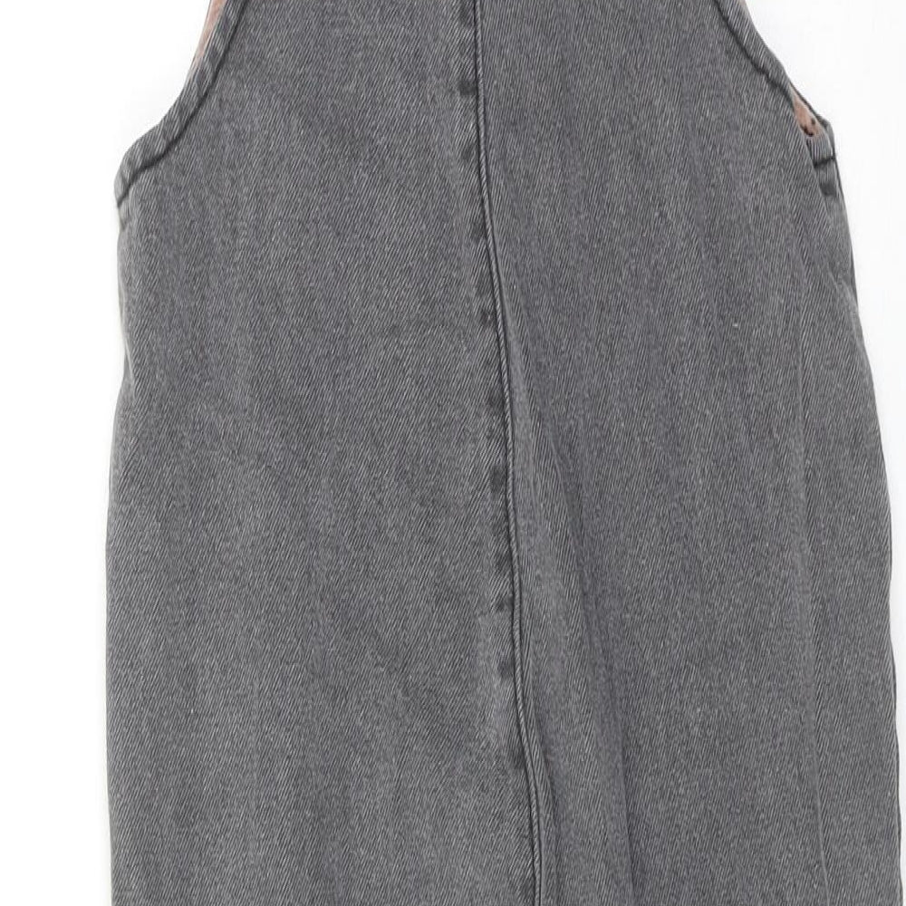 Zara Girls Grey Cotton Dungaree One-Piece Size 3-4 Years Button