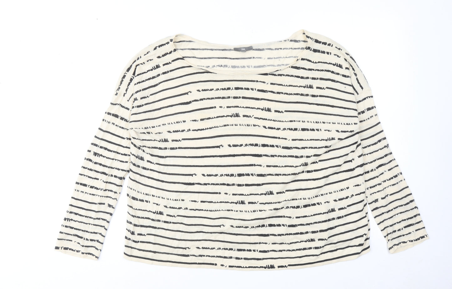 Gap Womens Ivory Striped Cotton Basic Blouse Size S Round Neck