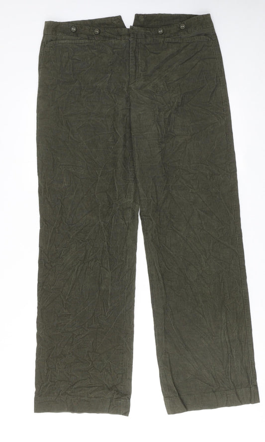 Joseph Womens Green Cotton Trousers Size 16 Regular Hook & Eye