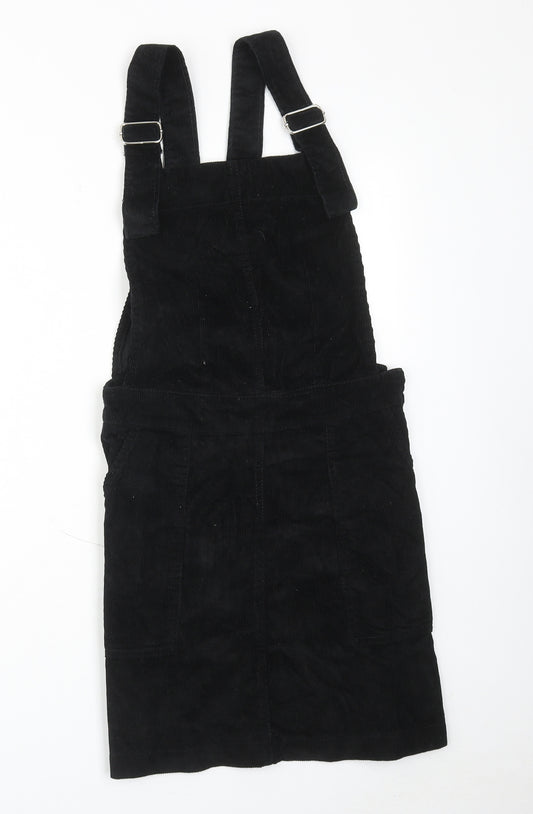 Run & Fly Womens Black Cotton Pinafore/Dungaree Dress Size 10 Square Neck Zip