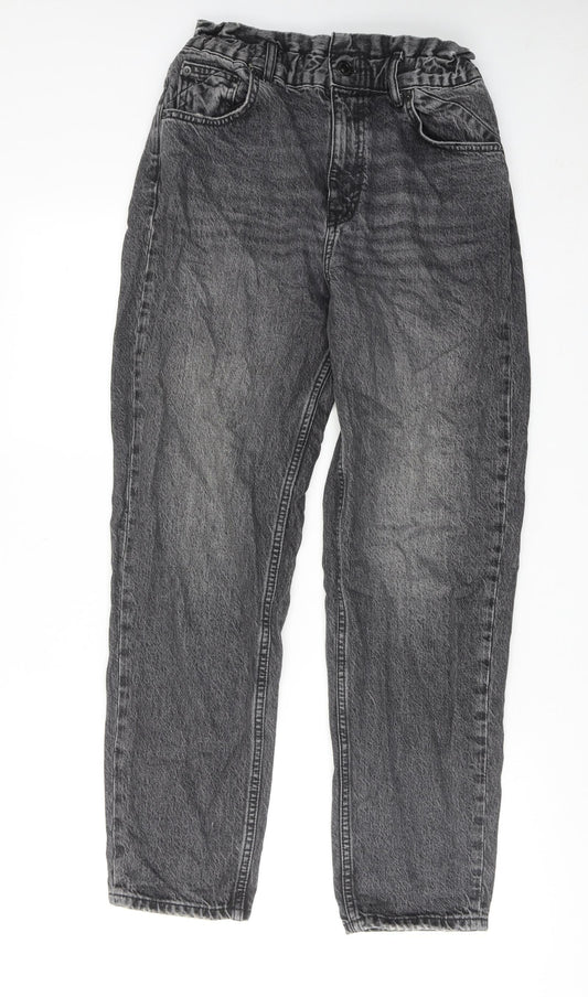 Pull&Bear Womens Grey Cotton Mom Jeans Size 10 Regular Zip
