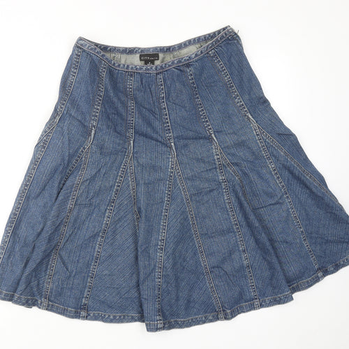 City Unltd Womens Blue Cotton Swing Skirt Size 8 Zip