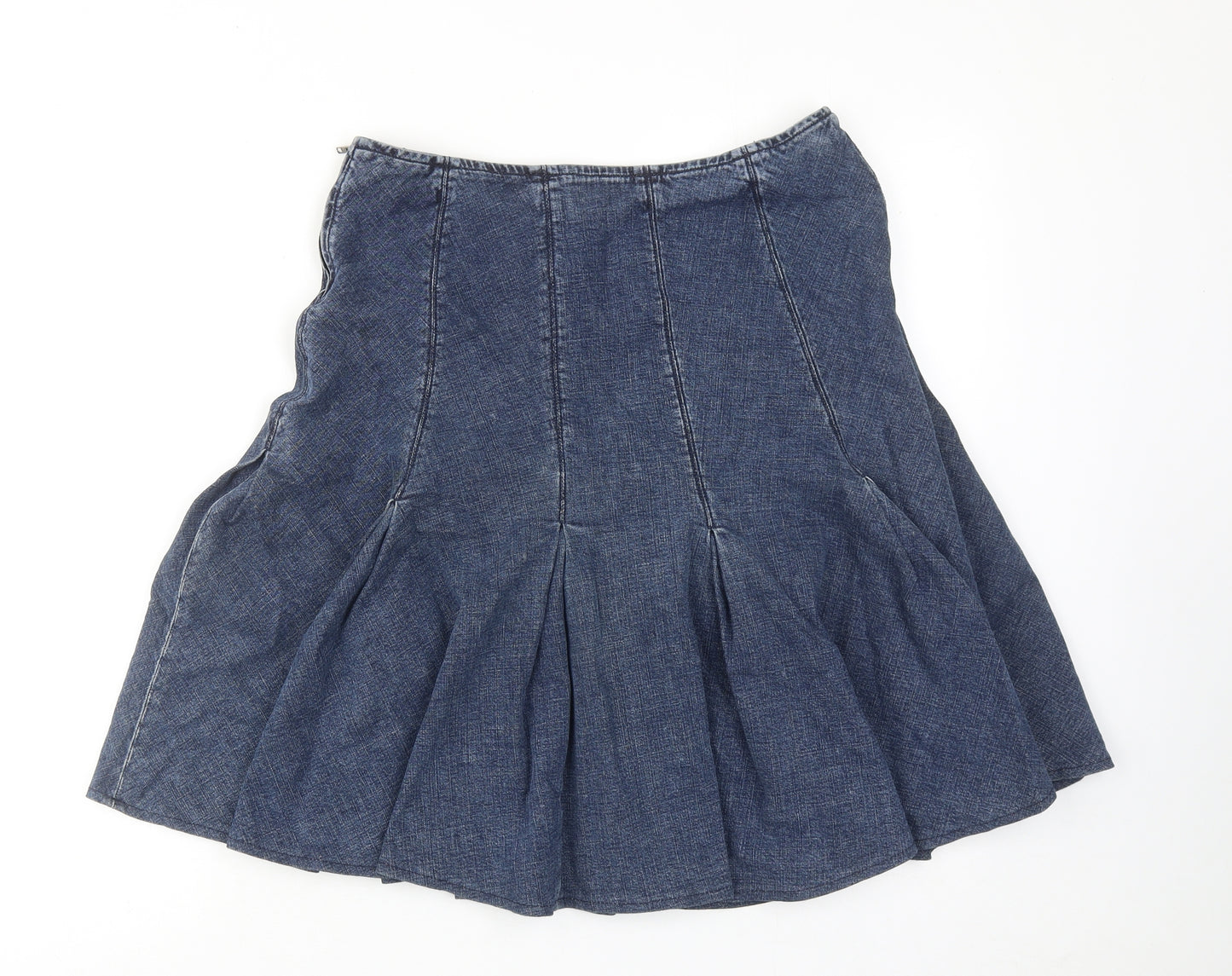 Per Una Womens Blue Cotton Swing Skirt Size 12 Zip