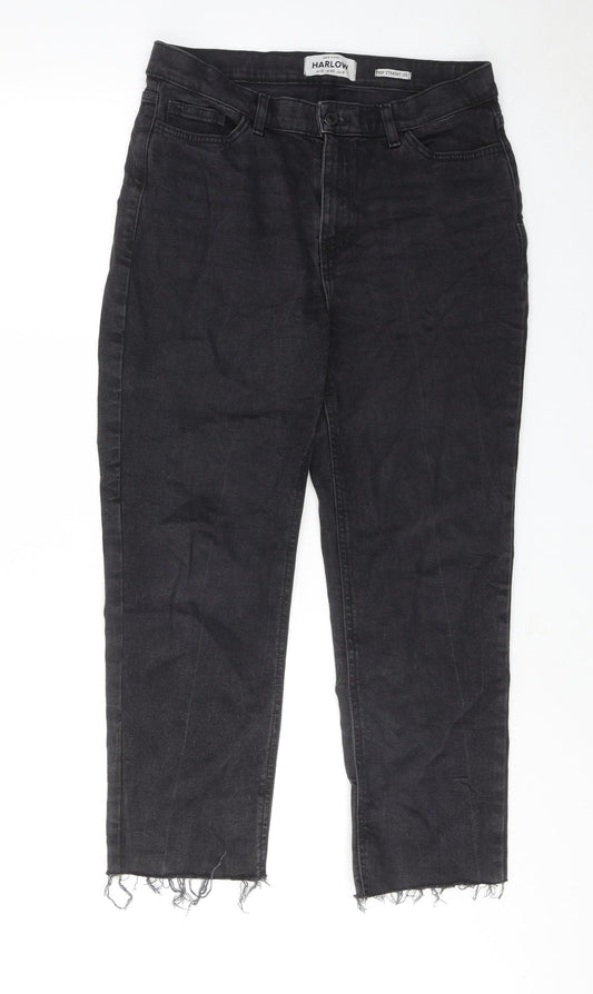 New Look Womens Black Cotton Straight Jeans Size 12 Regular Zip - Cropped