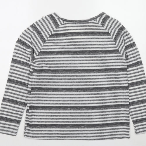 Encuentro Womens Grey V-Neck Striped Polyester Pullover Jumper Size S