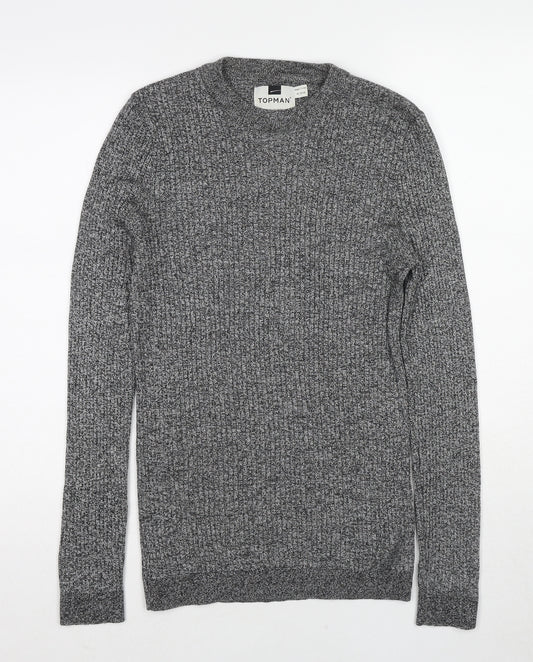 Topman Mens Grey Round Neck Acrylic Pullover Jumper Size M Long Sleeve