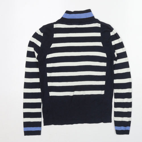 Marks and Spencer Womens Blue High Neck Striped Viscose Pullover Jumper Size 8