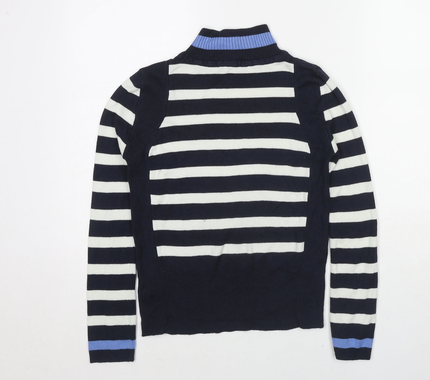 Marks and Spencer Womens Blue High Neck Striped Viscose Pullover Jumper Size 8