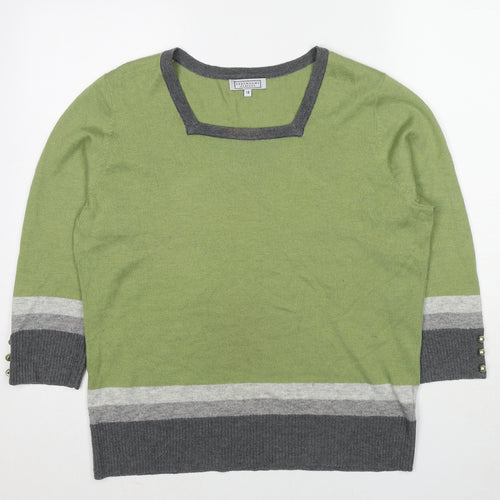 Debenhams Womens Green Square Neck Acrylic Pullover Jumper Size 18
